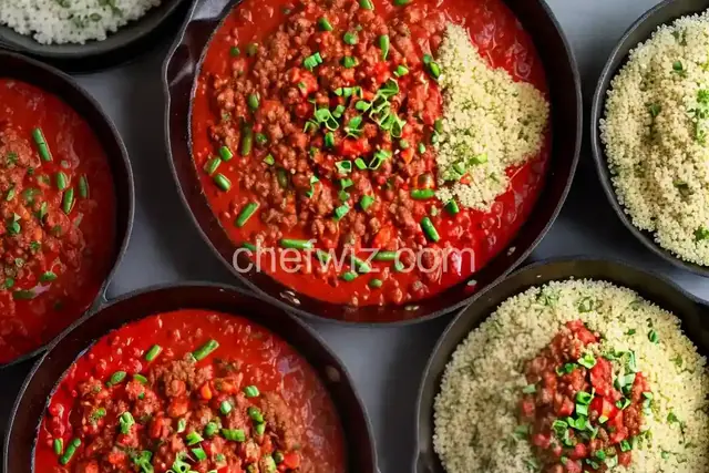 Skillet Ground Lamb with Tomato Sauce, Green Beans, and Couscous Recipe