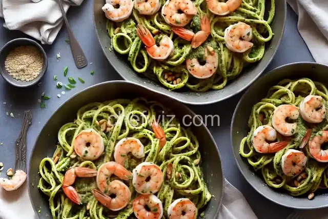 Skillet Pesto Pasta with Shrimp and Pine Nuts Recipe