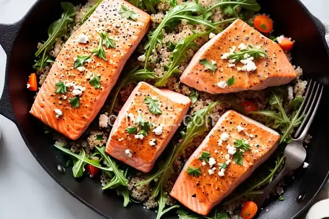 Skillet Salmon With Quinoa, Feta, and Arugula Recipe