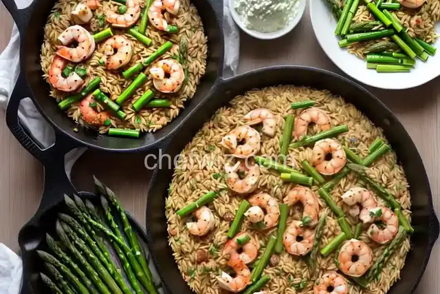 Skillet Shrimp with Orzo, Feta and Asparagus Recipe