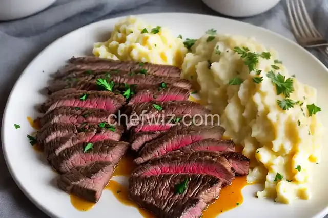 Skirt Steak with Cheesy Mashed Potatoes