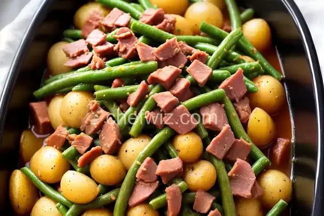 Slow Cooker Green Beans, Ham and Potatoes