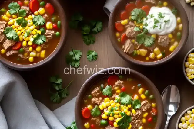 Slow Cooker Ground Turkey Soup with Poblanos and Corn