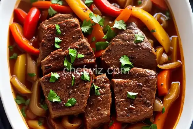 Slow Cooker Italian Chuck Roast with Peppers and Onions