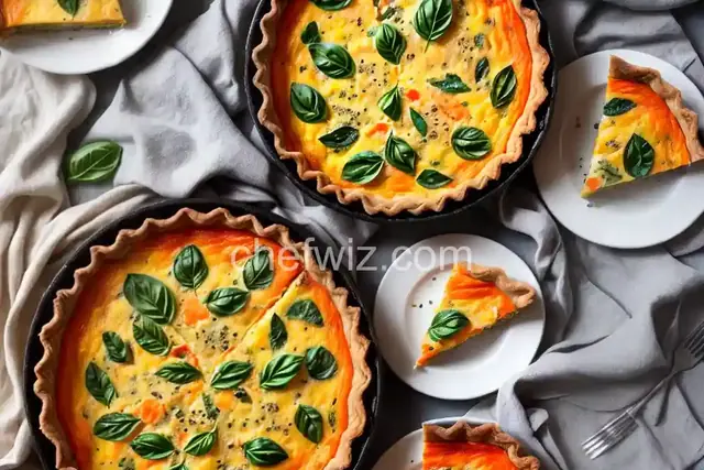 Smoked Salmon Quiche With Kale and Basil, and Sesame Seed Crust