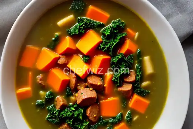 Smokey Sausage, Kale & Sweet Potato Soup