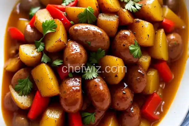Smothered Potatoes with Bell Pepper  Onions Polish Sausage