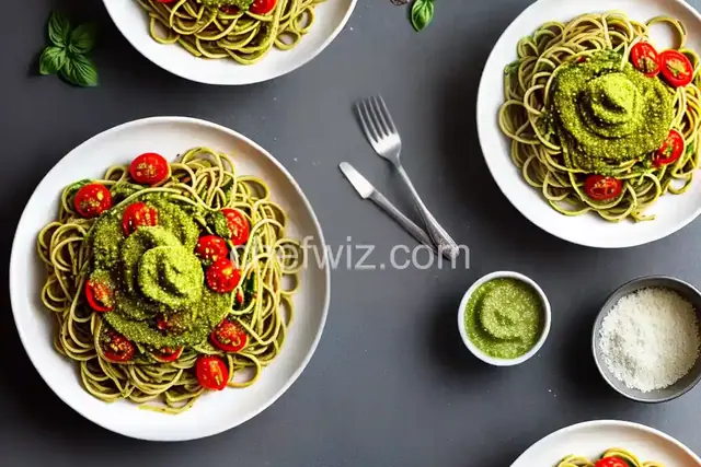 Spaghetti with Quick Pesto Tomato Sauce