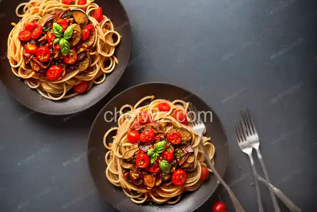Spaghetti with Roasted Eggplant and Cherry Tomatoes