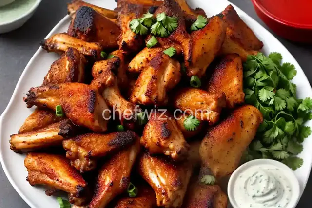 Spicy Chinese Five-Spice Rubbed Chicken Wings with Creamy Cilantro Dipping Sauce