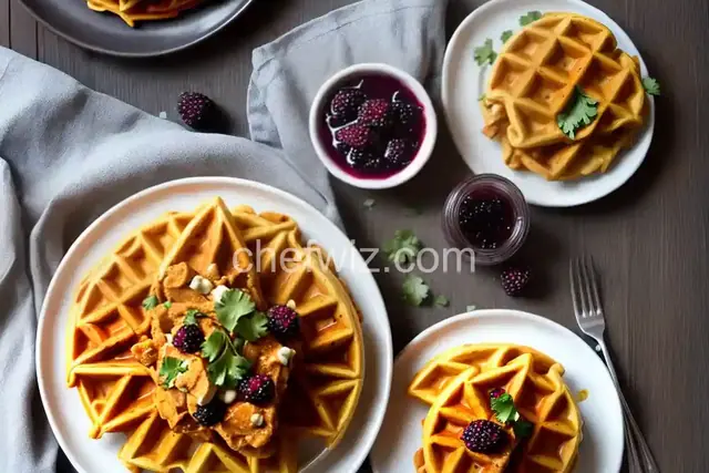 Spicy Gluten-Free Chicken and Cheddar Waffles with Blackberry-Maple Syrup