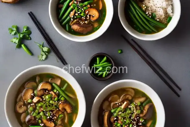 Spicy Miso Soup with Roasted Shiitake Mushrooms and Green Beans