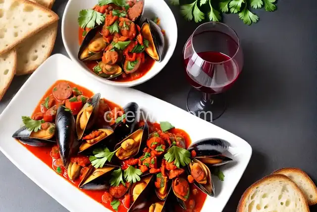 Spicy Mussels with Chorizo and Wine