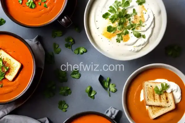 Spicy Tomato Bisque with Grilled Brie Toast