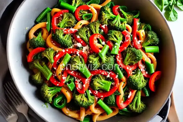 Spinach Pasta with Roasted Broccoli & Bell Pepper