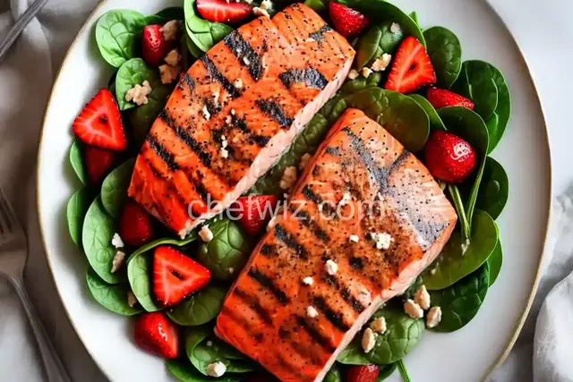 Spinach Salad with Grilled Salmon and Strawberries