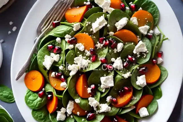 Spinach and Persimmon Salad with Goat Cheese and Pomegranate