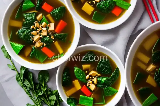 Spinach and Red Shen Choy in Garlicky Broth Recipe