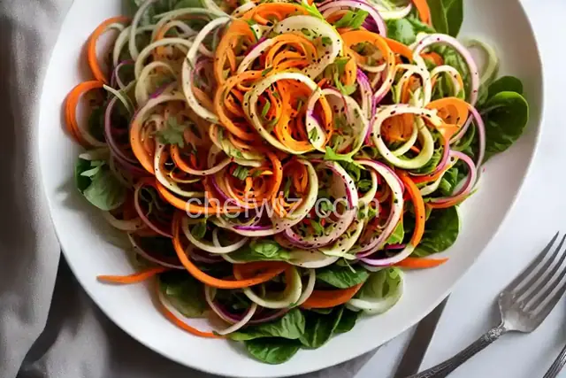 Spiralized Carrot and Radish Salad with Peach Vinaigrette
