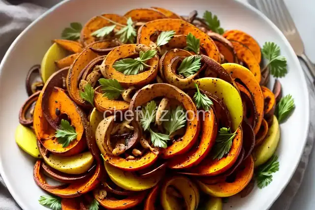 Spiralized Roasted Vanilla Sweet Potatoes and Apples
