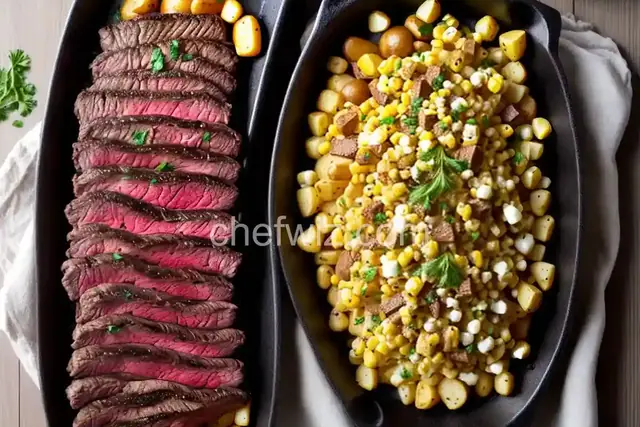 Steak, Corn and Potatoes with Garlic Butter