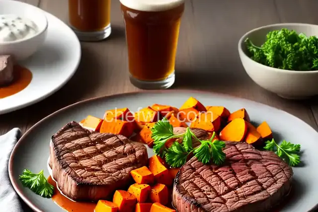 Steak with Beer Sauce and Sweet Potatoes