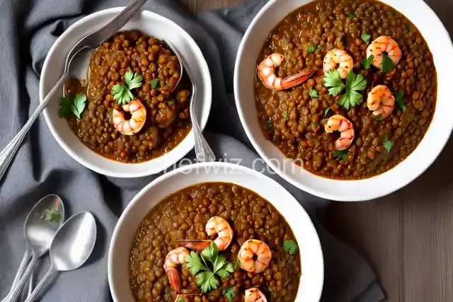 Stewed Garam Masala Lentils with Buttery Shrimp