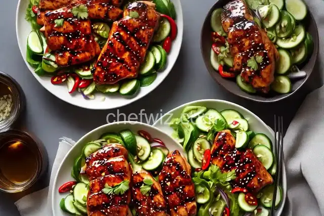 Sticky Honey-Chili Garlic Grilled Chicken with Cucumber Salad