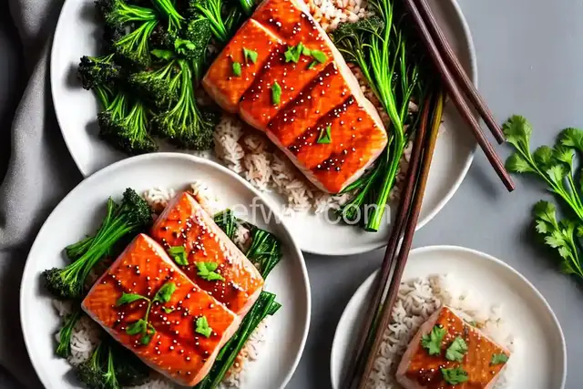 Sticky Soy Salmon with Broccolini and Lime Rice