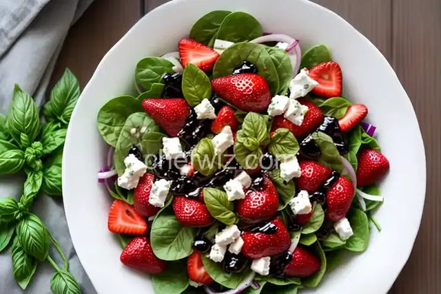 Strawberry, Basil and Goat Cheese Salad with Balsamic Drizzle