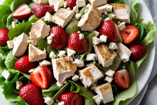 Strawberry-Feta Chicken Salad with Roasted Strawberry-Balsamic Dressing
