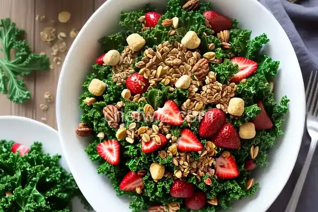 Strawberry Kale Salad with Nutty Granola Croutons