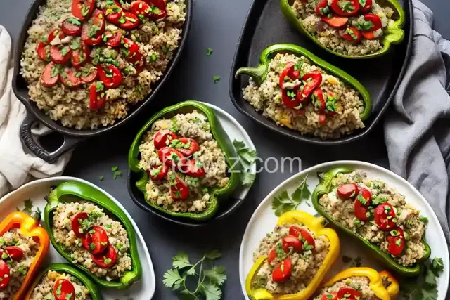 Stuffed Cauliflower Rice Peppers with Chicken and Mushrooms