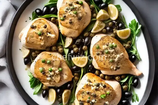 Stuffed Chicken Breasts with Artichoke Hearts, Feta Cheese, Capers, and Black Olives