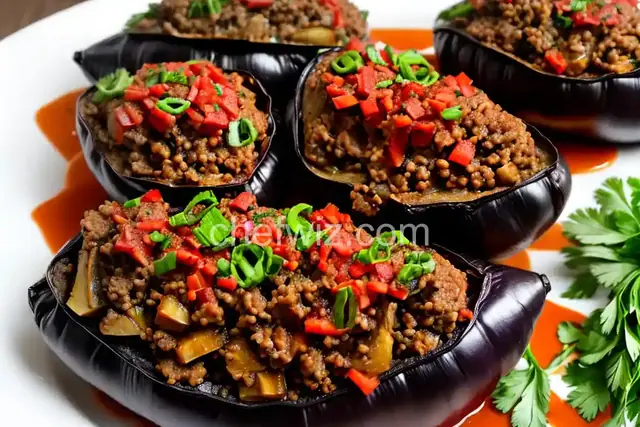 Stuffed Eggplant With Crispy Beef