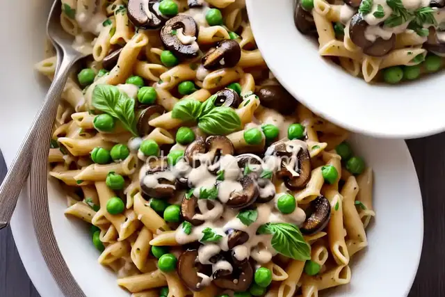 Sunny's Easy Mushroom, Peas and Pasta with 1-2-3 Alfredo Sauce