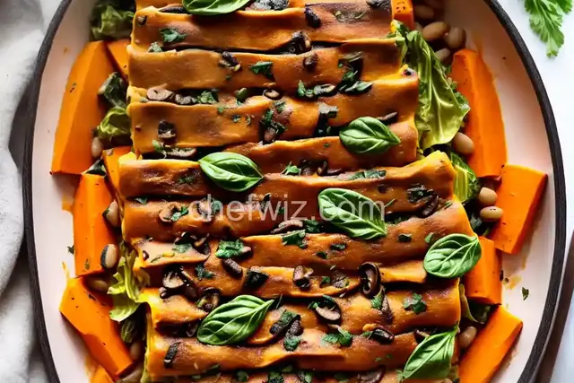 Sweet Potato and Mushroom Cannelloni with Braised Escarole and Butter Beans (Vegan) Recipe