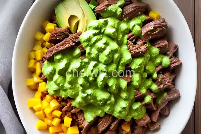 Tex-Mex Beef Bowl with Avocado Cilantro Dressing