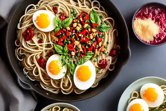 Thai Basil Sauce Noodles with Jammy Eggs