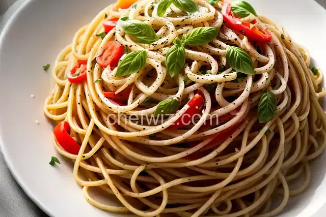 Three-Pepper and Onion Spaghetti