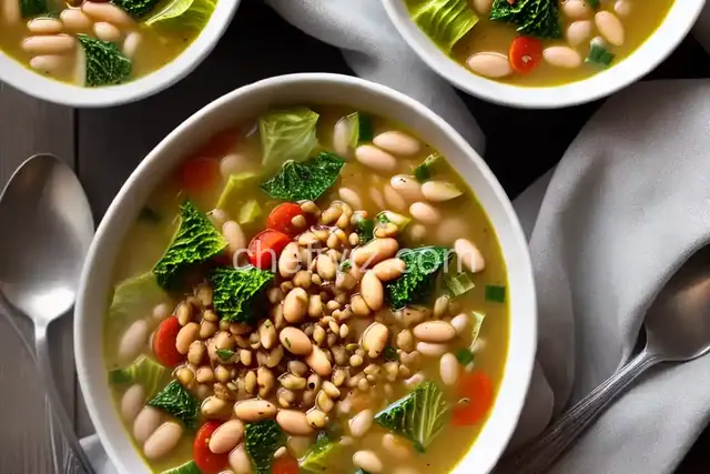 Toasted Spelt Soup with Escarole and White Beans