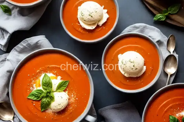 Tomato Cold Soup with Parmesan Cheese Ice Cream
