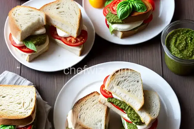 Tomato, Mozzarella and Pesto Sandwiches