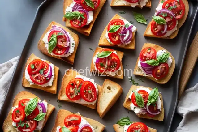 Tomato, Red Onion, and Basil Bruschetta