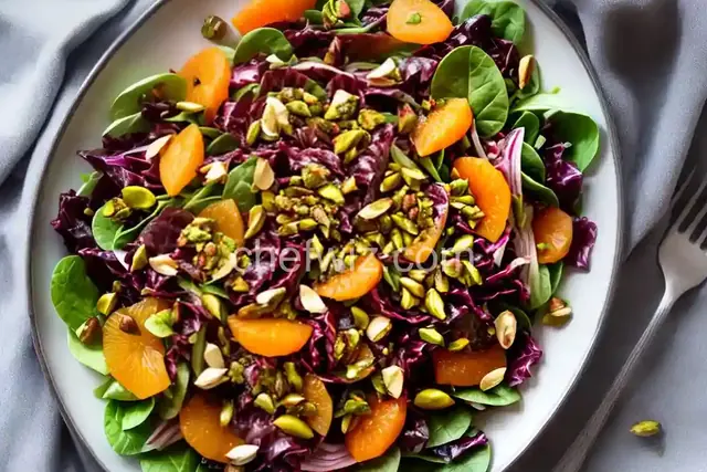 Trevisano Radicchio Salad With Satsumas, Pistachios, and Calabrian Chile Vinaigrette