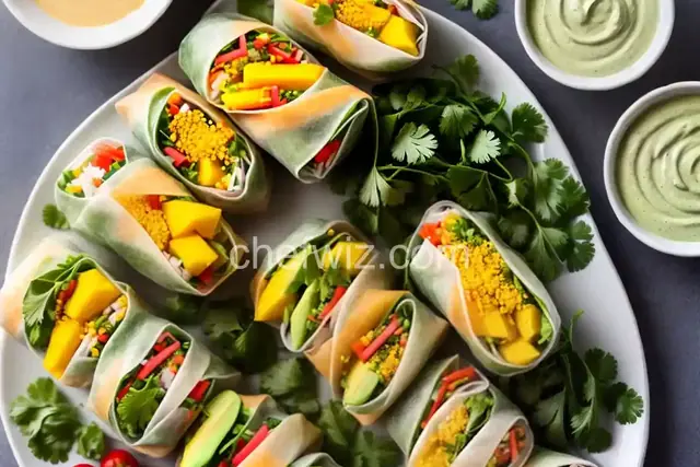 Tropical Mango Spring Rolls with Avocado-Cilantro Dipping Sauce