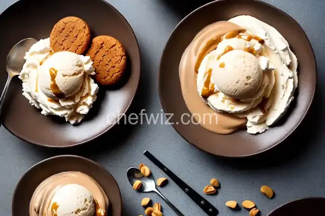 Vanilla Ice Cream with Chunky Peanut Butter Sauce and Ginger Snaps