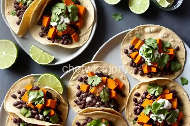 Vegan Cilantro-Lime, Sweet Potato, and Black Bean Tacos