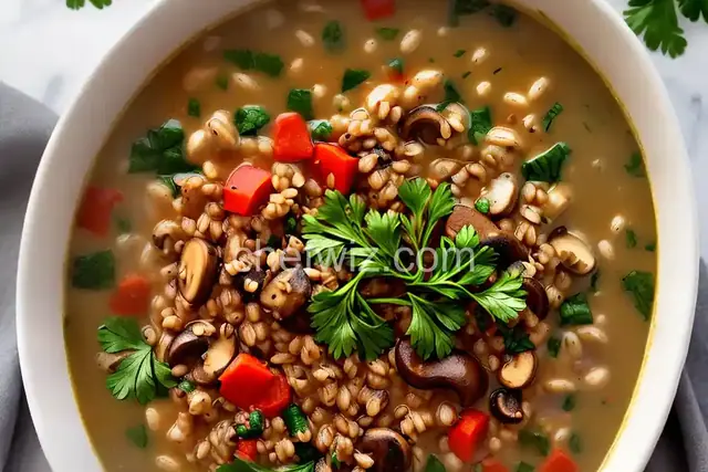 Vegan Creamy Mushroom and Farro Soup