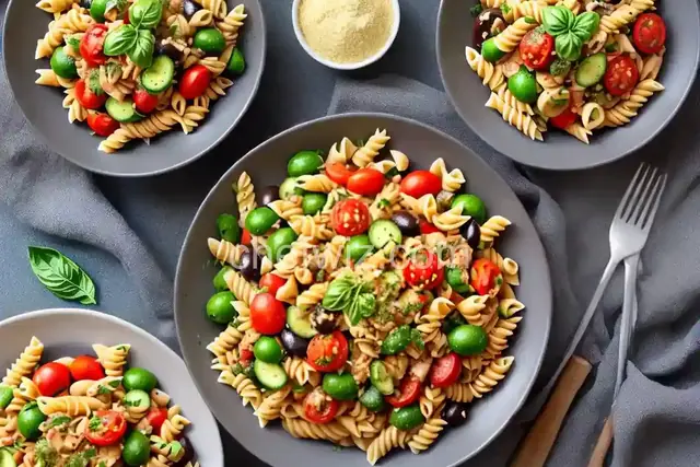 Vegan Italian Pasta Salad with Vegetables and Olives